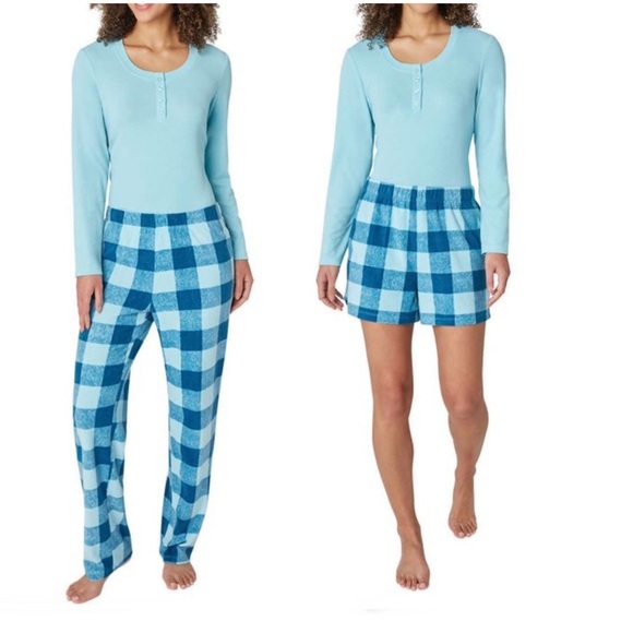 Eddie Bauer Ladies’ 3-Piece Waffle Fleece Pajama Sleep Set – Blue, XL